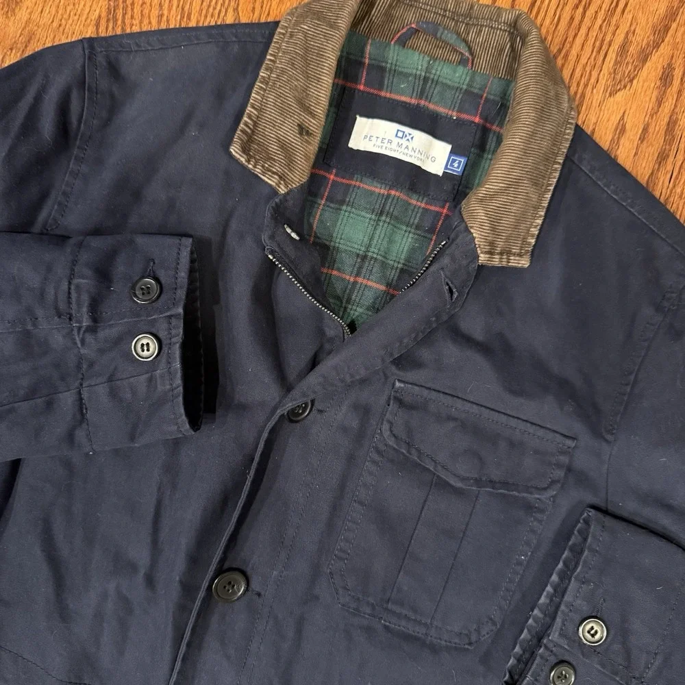 Peter Manning Navy Blue Tribeca Flannel Lined Field Barn Chore Jacket‎ Men's 4 L